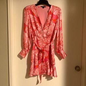 Boston Proper Blooming Outlines Print Button Up Ruffle Flounce Dress Size 10-12